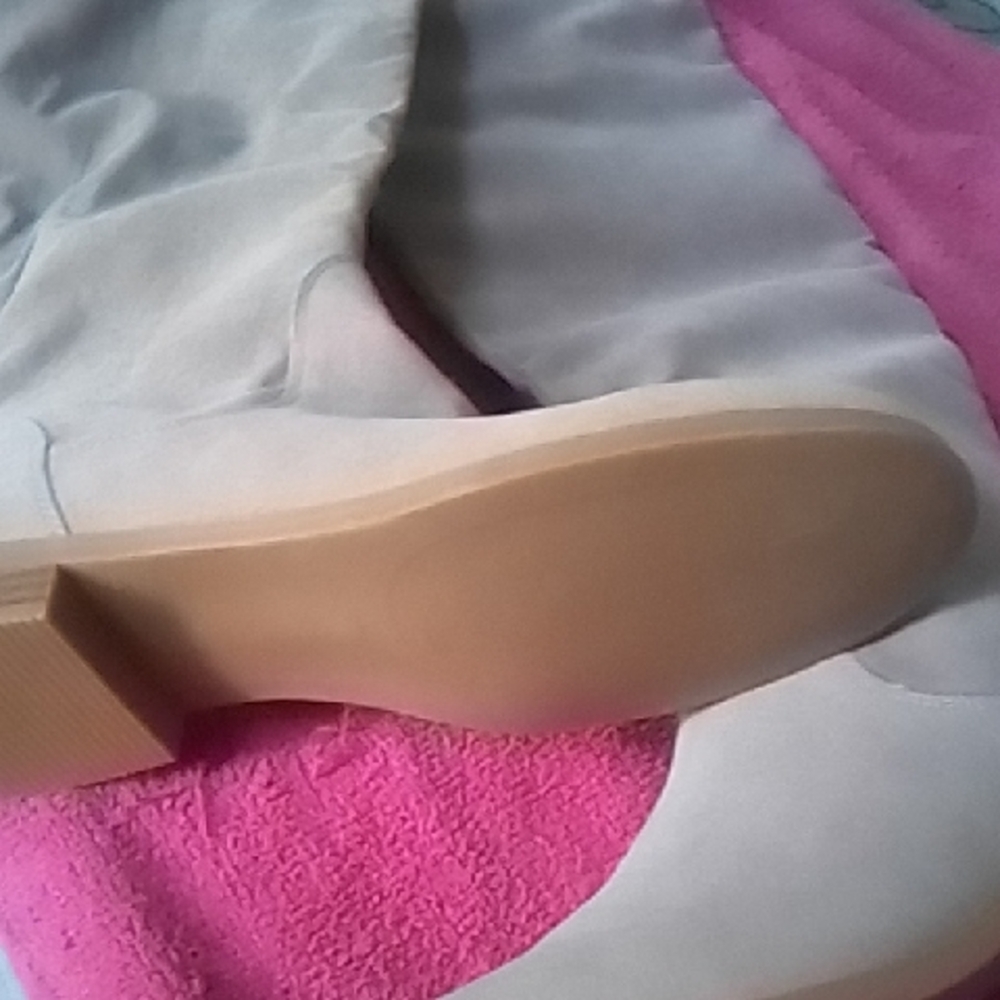 Cream Over the Knee Boots with Smooth Sole